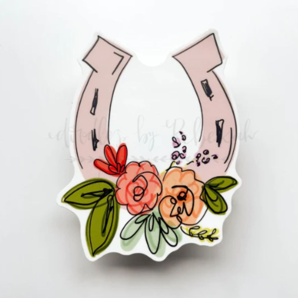 Pink Floral Horseshoe Sticker