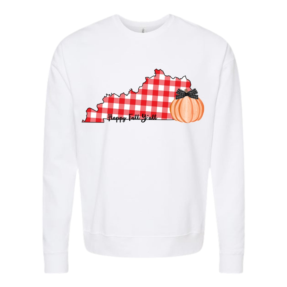 Happy Fall Red Plaid State Crewneck