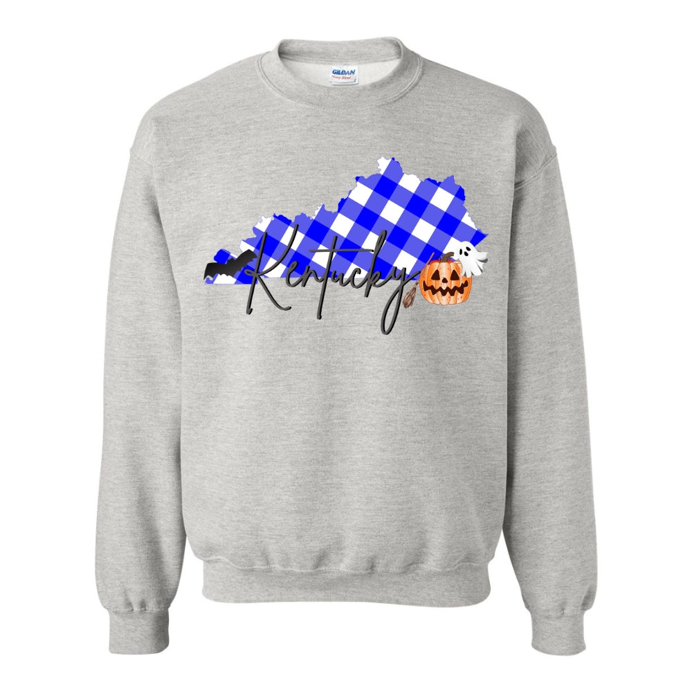 Kentucky State Halloween Blue Plaid Crewneck