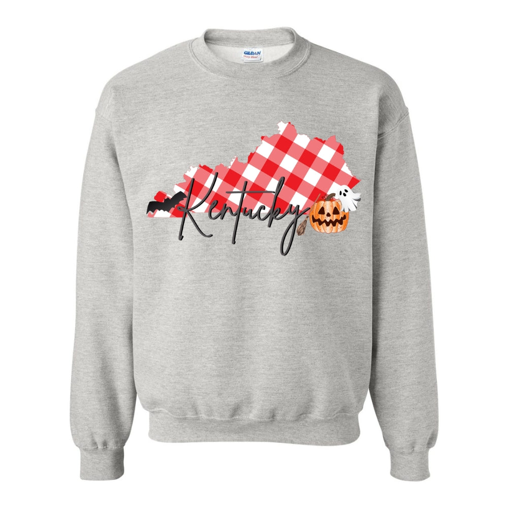 Kentucky State Halloween Red Plaid Crewneck