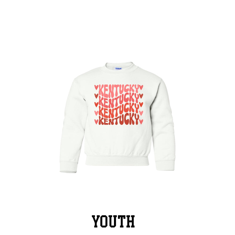 Kentucky Wavy Hearts Youth Crewneck