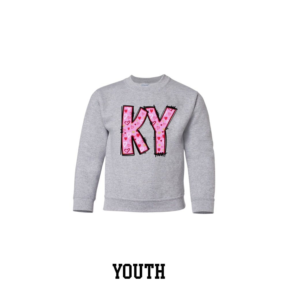 KY Valentine Hearts Youth Crewneck