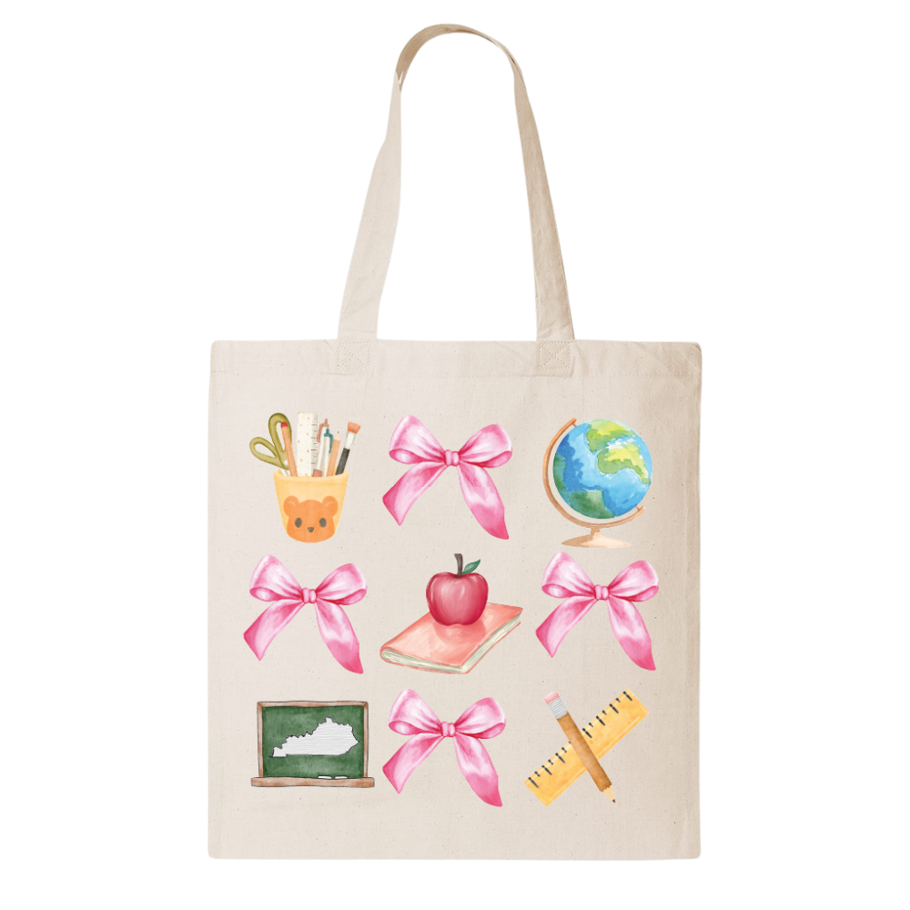 Teacher Icons and Bows Tote Bag
