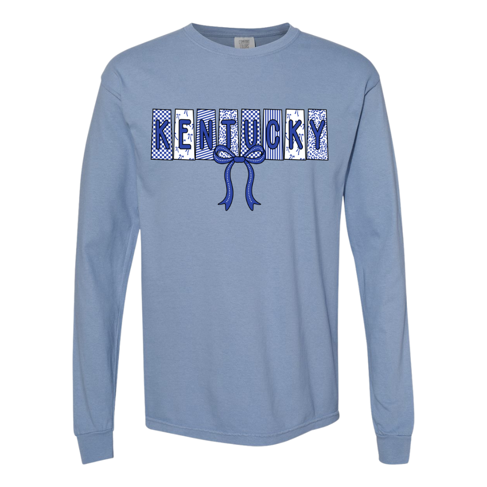 Kentucky Pattern Bow Comfort Colors Long Sleeve T-Shirt