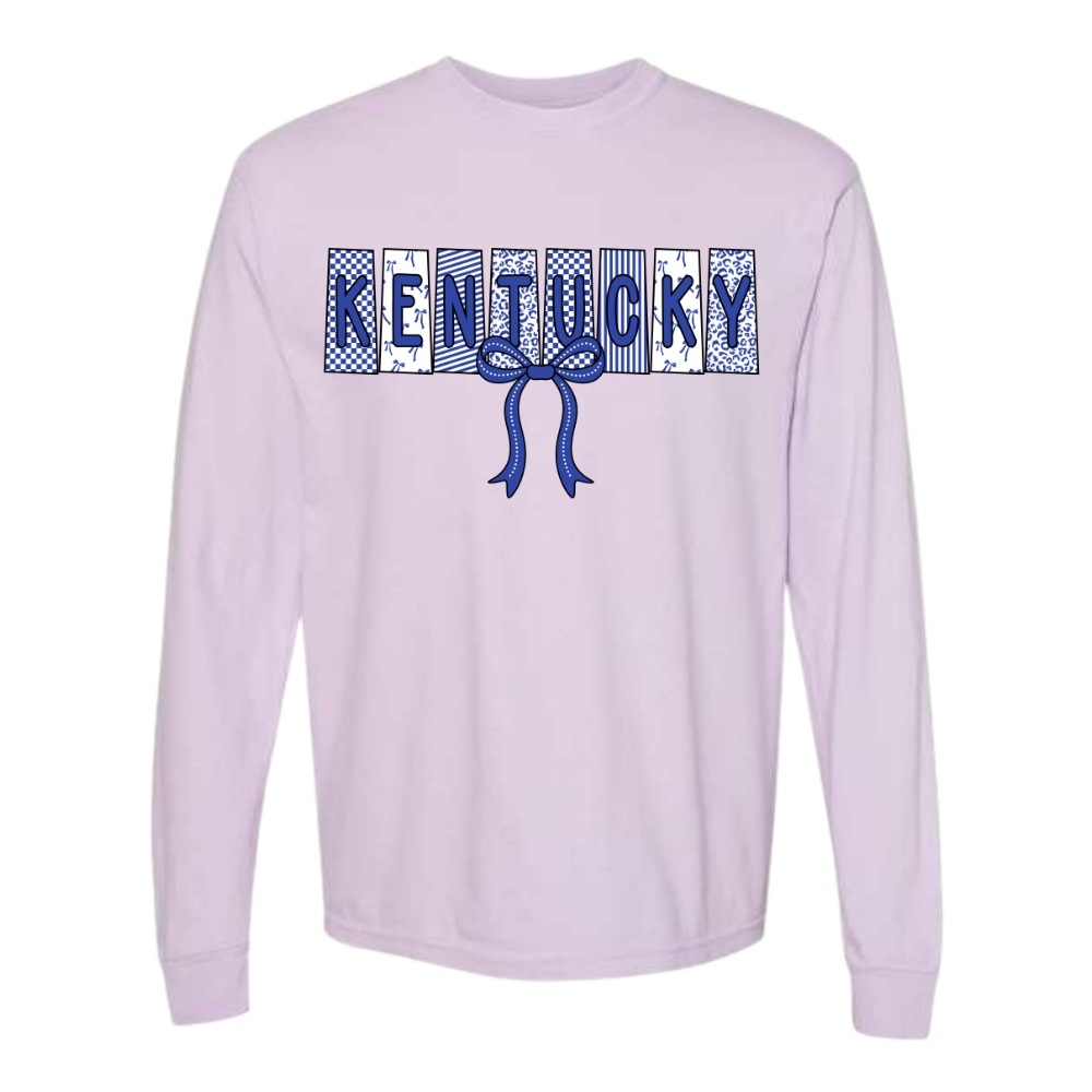Kentucky Pattern Bow Comfort Colors Long Sleeve T-Shirt