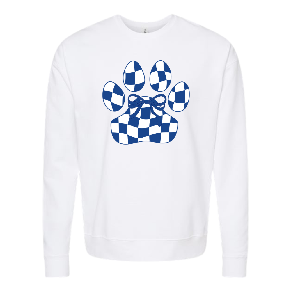 Checkerboard Paw and Bow Crewneck