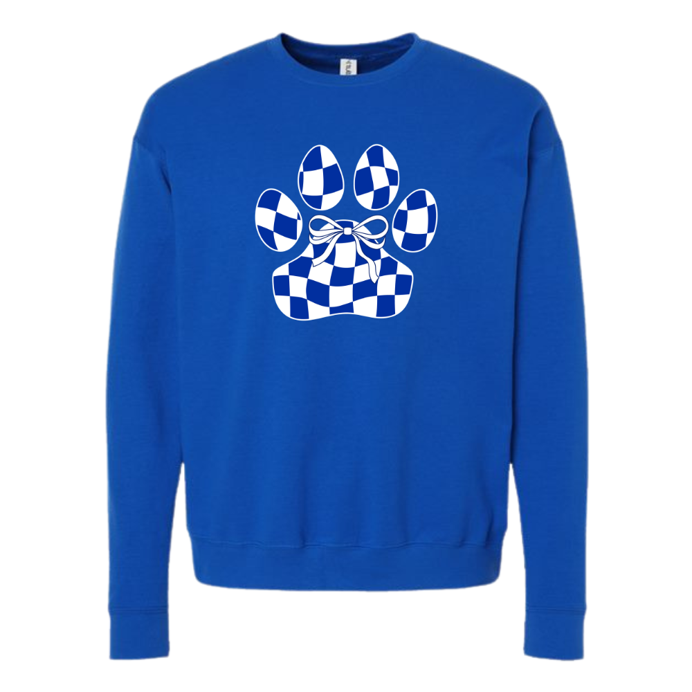 Checkerboard Paw and Bow Crewneck