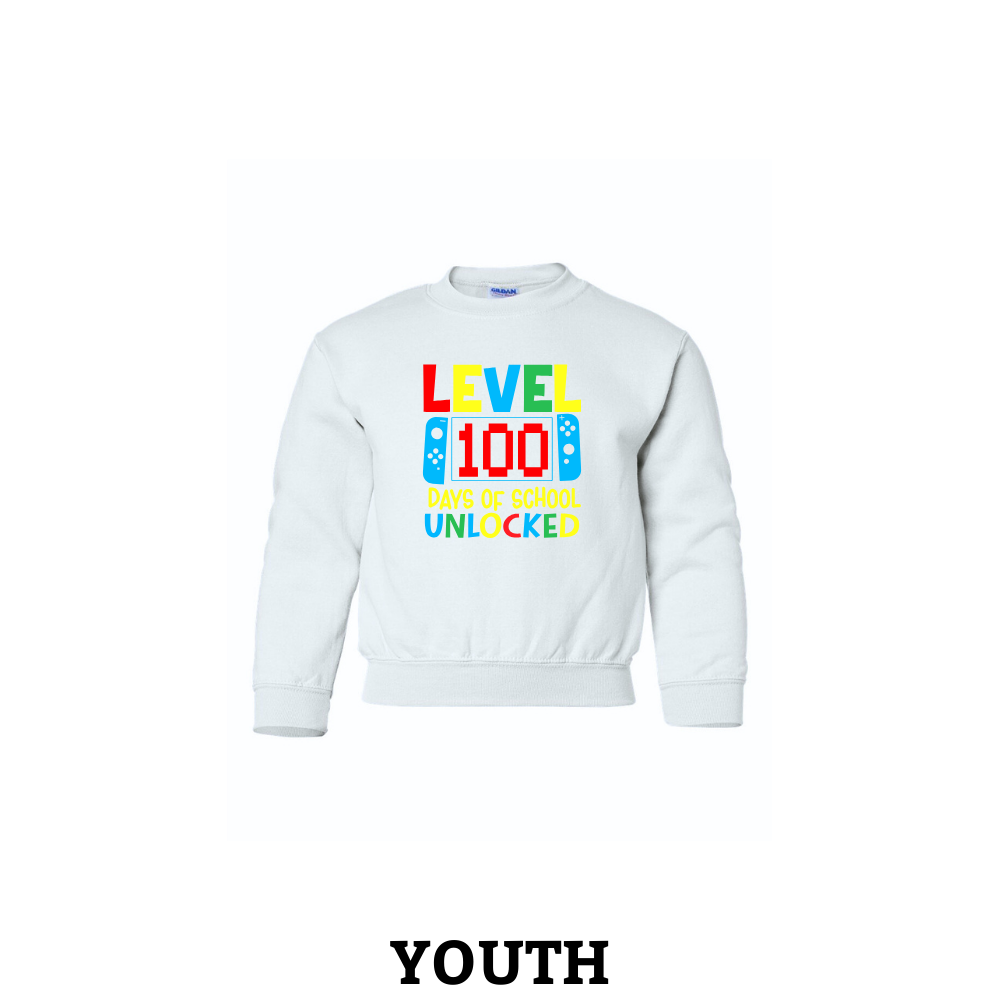 Level 100 Days of School Unlocked Youth Crewneck