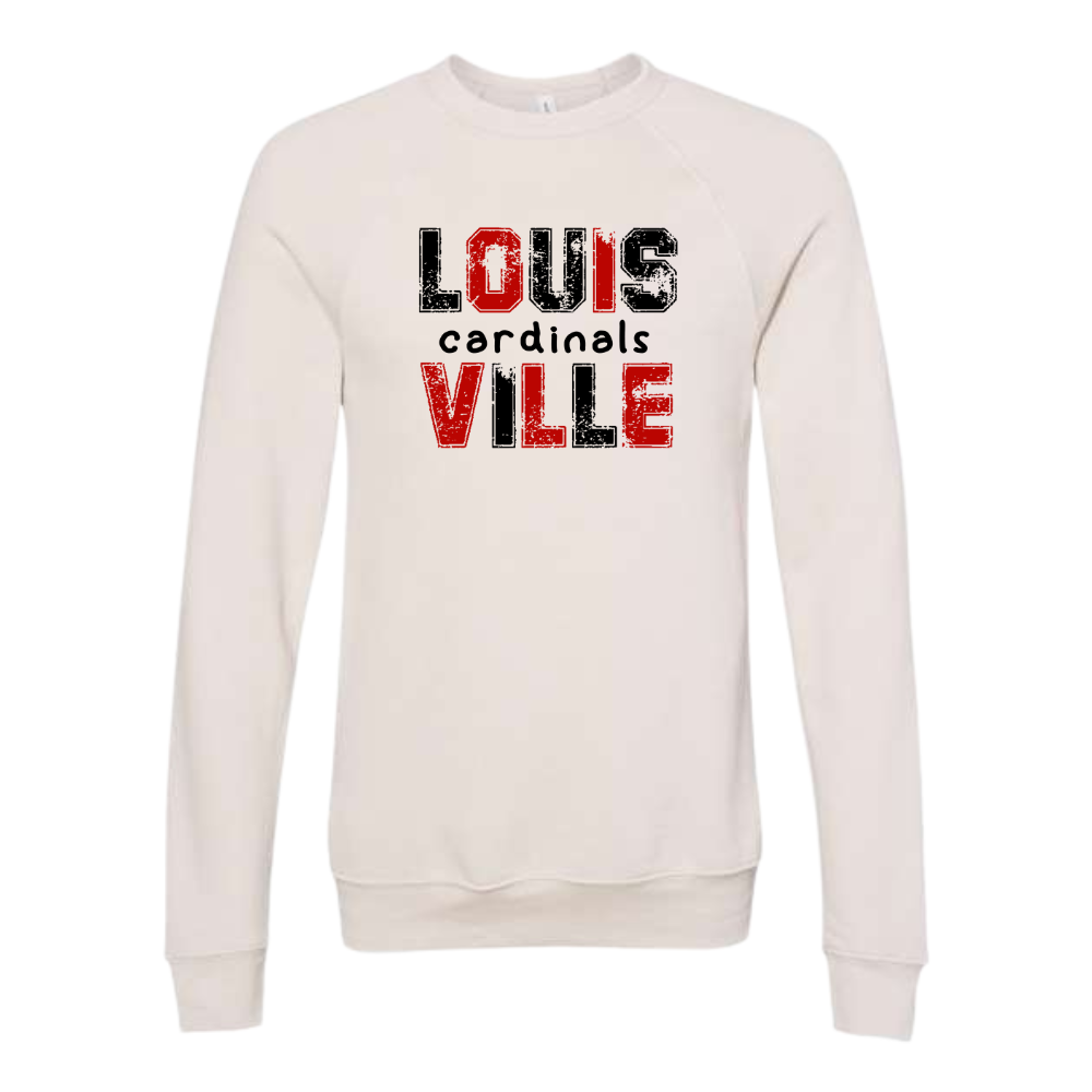 Distressed Louisville Cardinals Raglan Crewneck