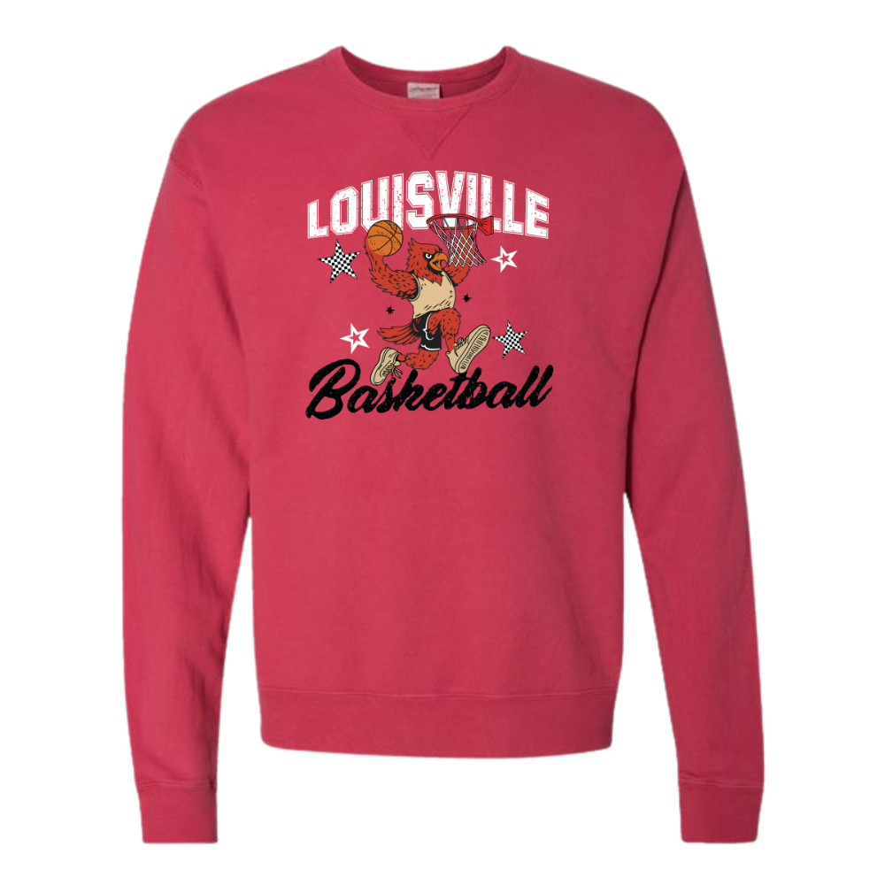 Retro Louisville Basketball Dunking Cardinal Comfort Wash Crewneck