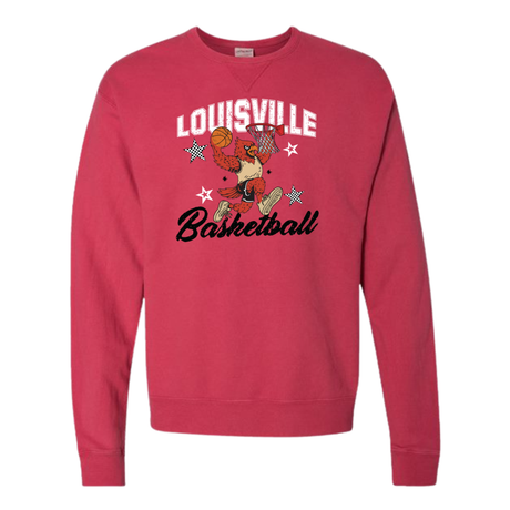 Retro Louisville Basketball Dunking Cardinal Comfort Wash Crewneck