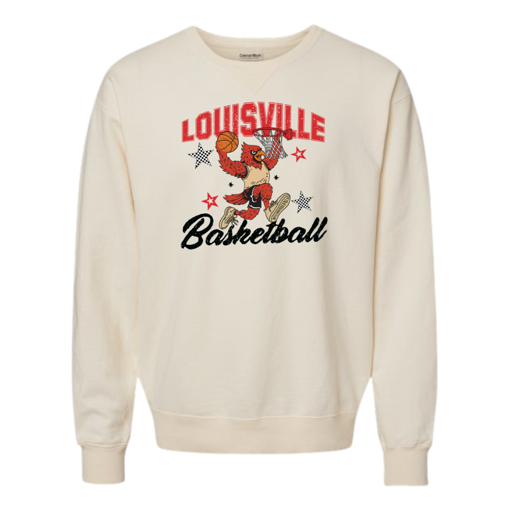 Retro Louisville Basketball Dunking Cardinal Comfort Wash Crewneck