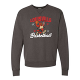Retro Louisville Basketball Dunking Cardinal Comfort Wash Crewneck