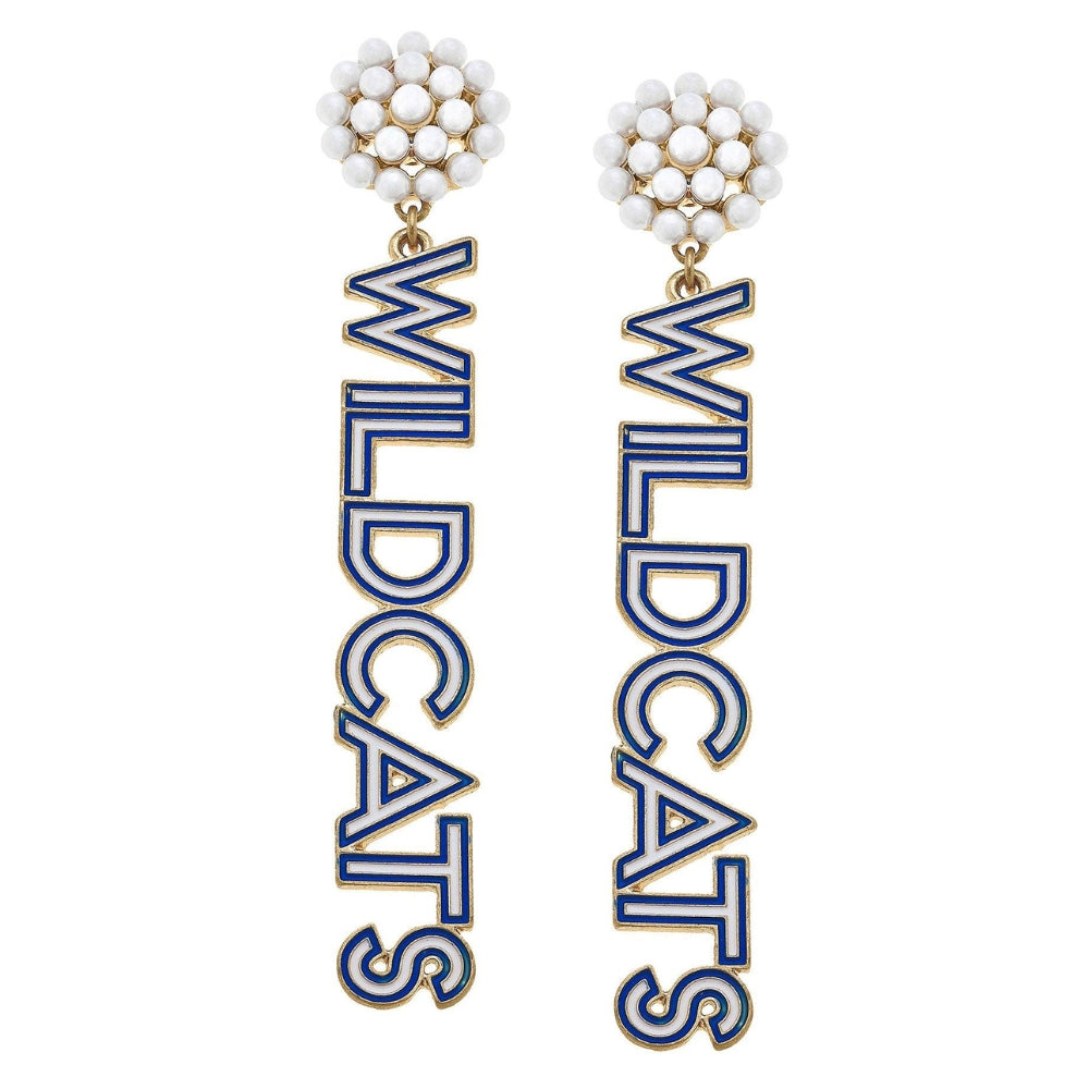 Kentucky Wildcats Pearl Cluster Enamel Drop Earrings