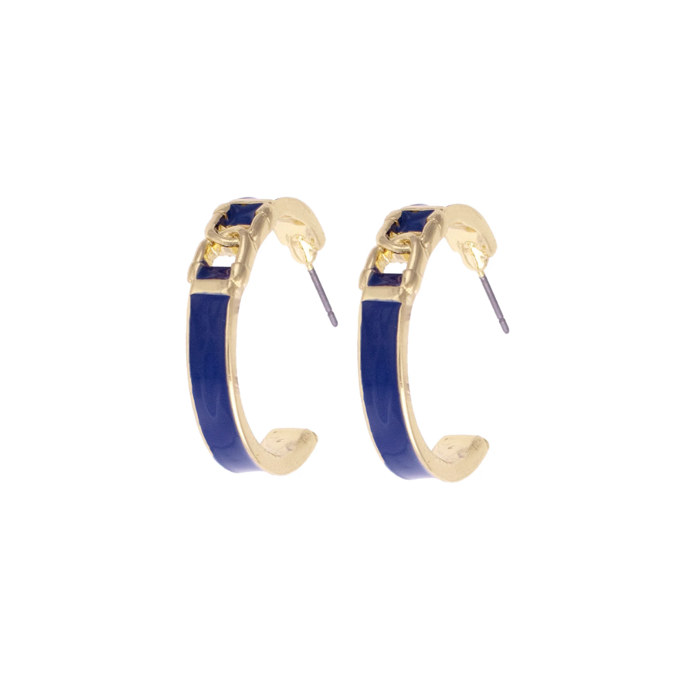 Horsebit Links Enamel Hoop Earrings