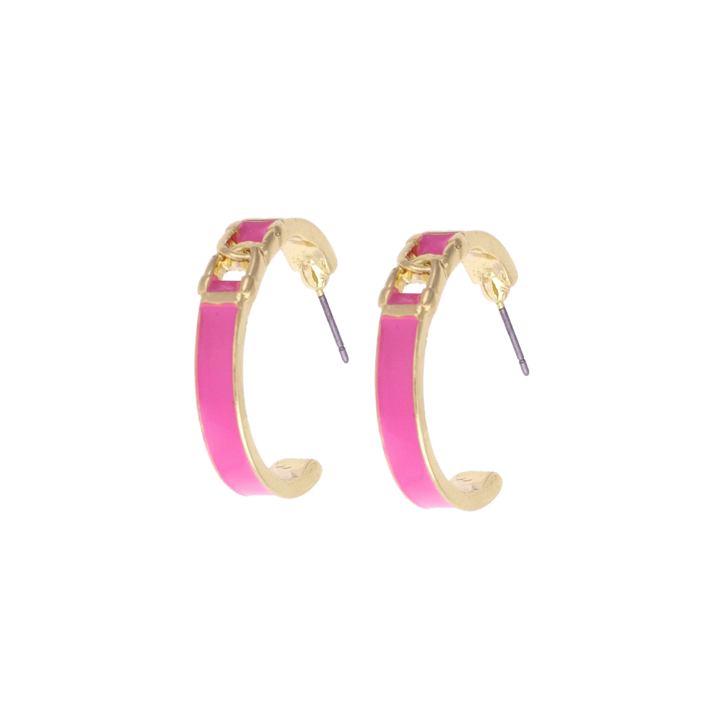 Horsebit Links Enamel Hoop Earrings