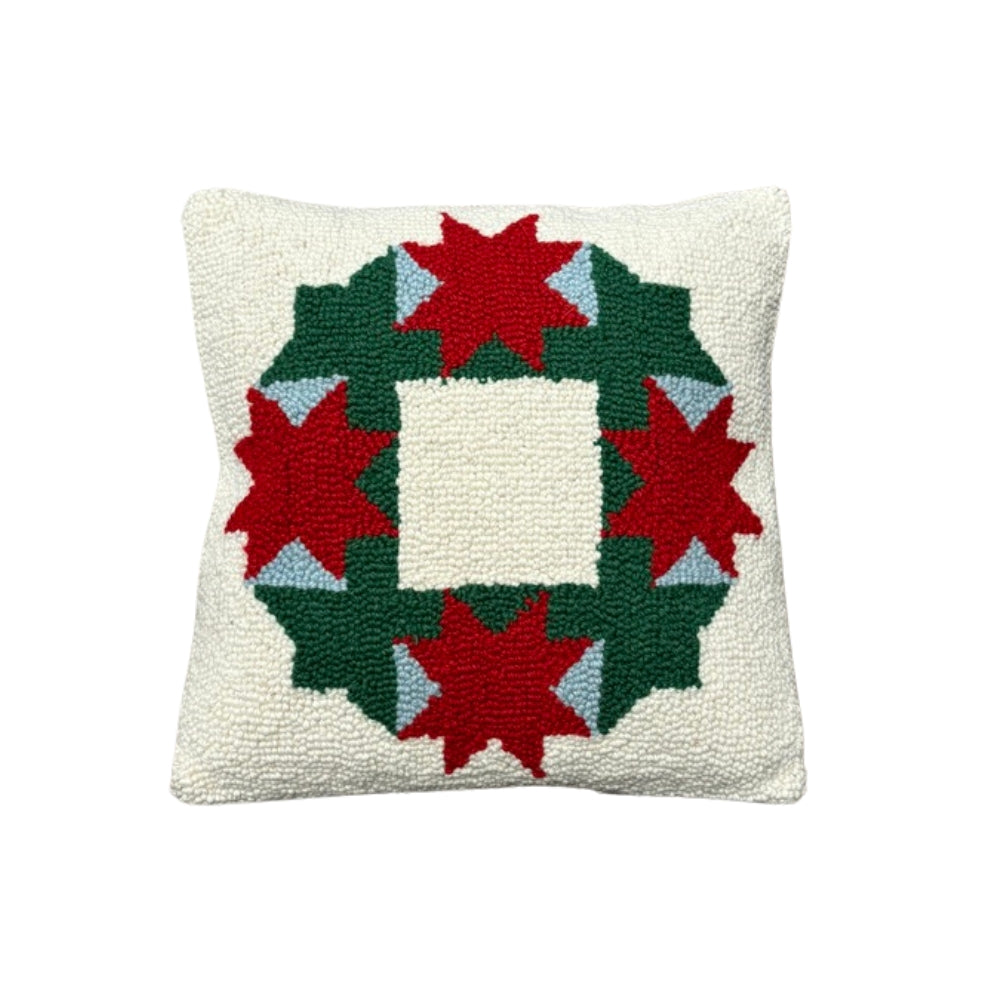 Christmas Patchwork Wreath 14" x 14" Hook Pillow