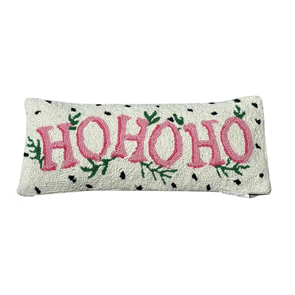 Spotted Holiday Ho Ho Ho 8" x 20" Hook Pillow