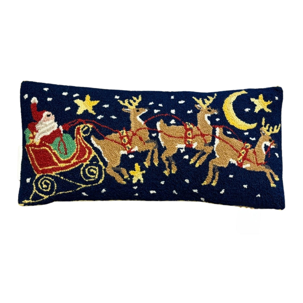 Santa and 3 Reindeers 12" x 16" Hook Pillow