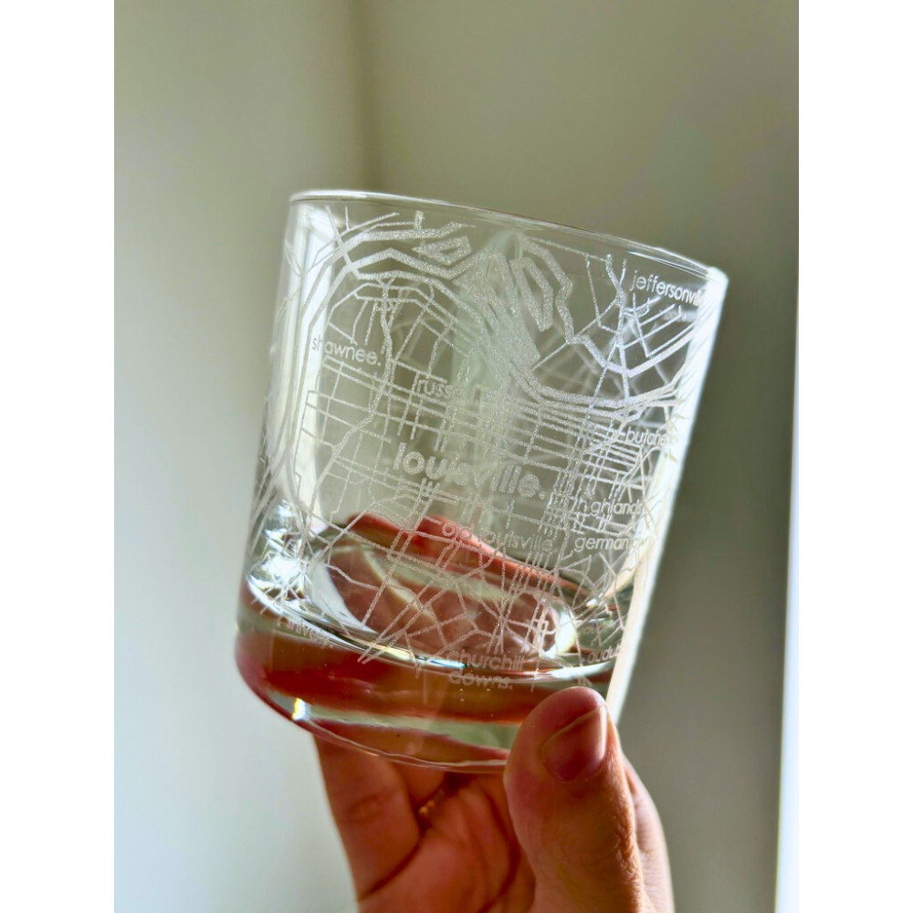 Louisville, KY City Map Rocks Glass