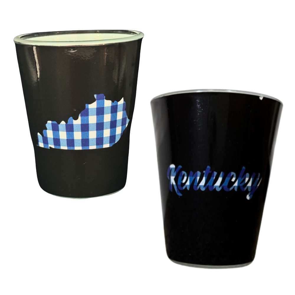 Embossed Blue Plaid Kentucky State Shot Glass