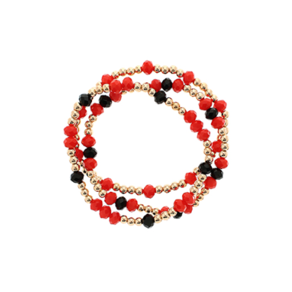 Red and Black Beaded Bracelet Stack