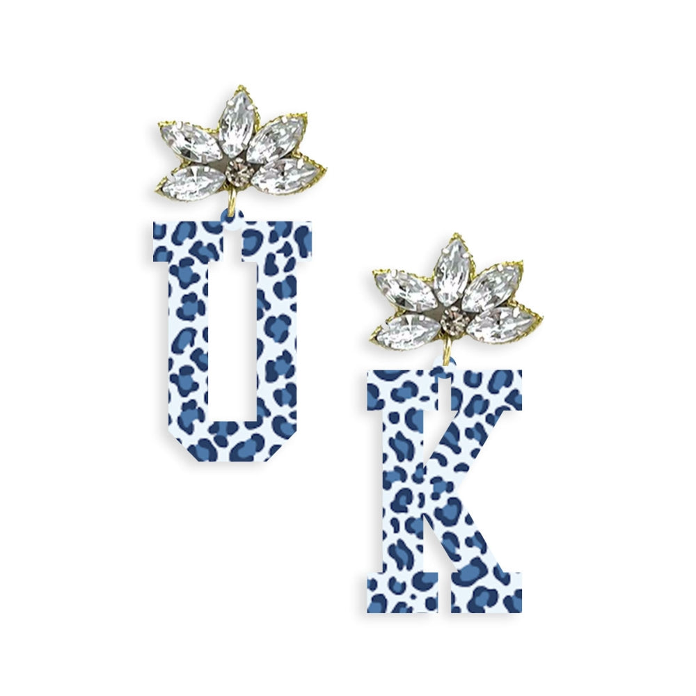 UK Royal Blue Checkerboard Leopard Acrylic Earring