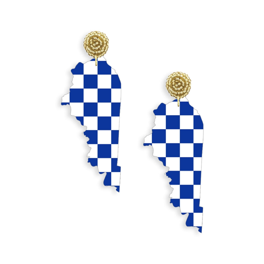 KY State Royal Blue Checkerboard Acrylic Earring