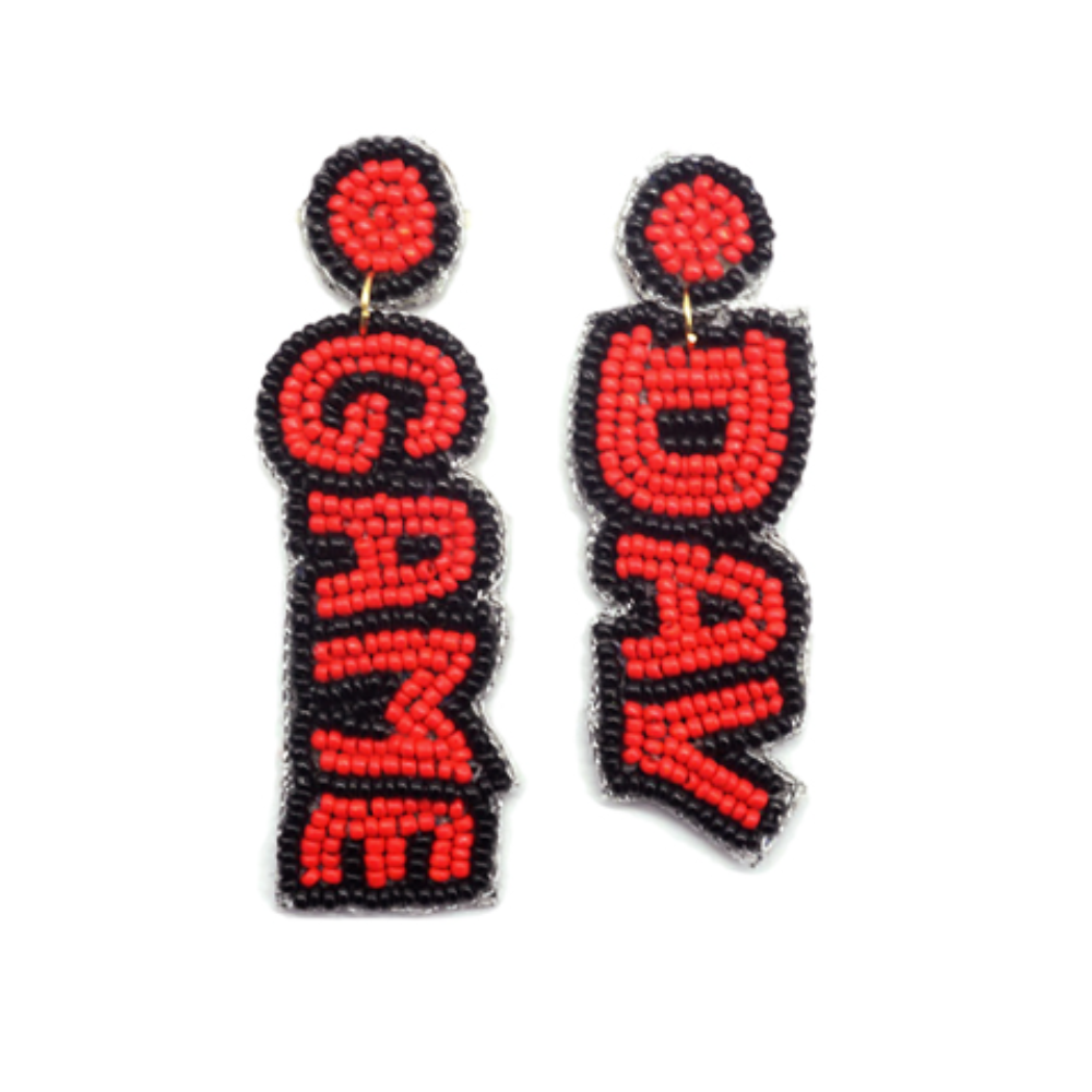 Red and Black Game Day Beaded Drop Earring