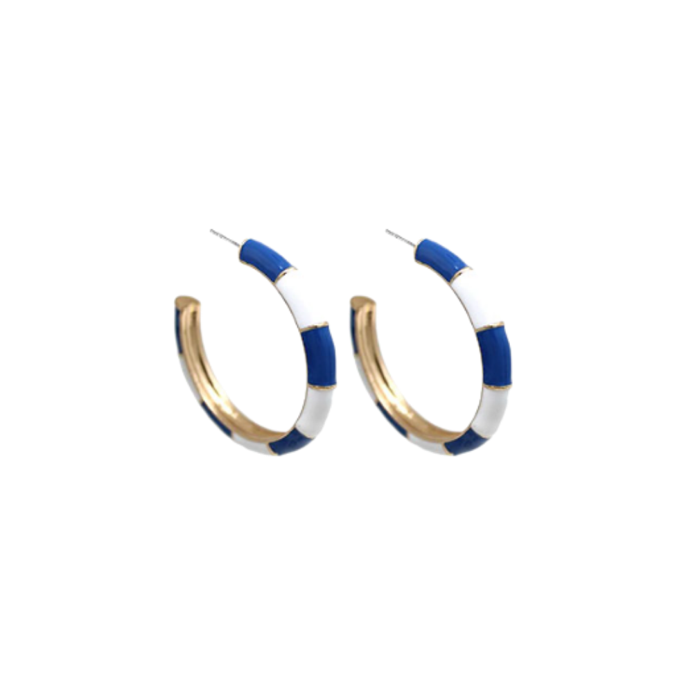 Blue and White Color Block Hoop Earrings