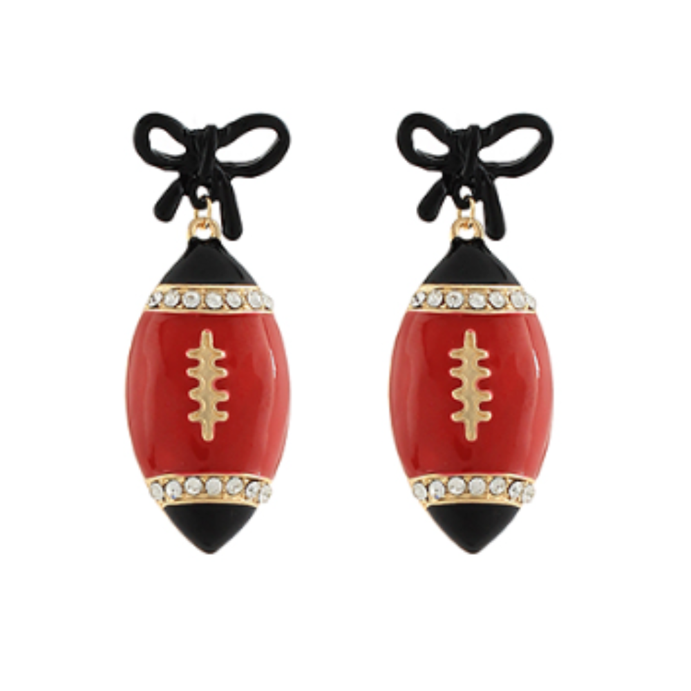 Red and Black Football Bow Earrings