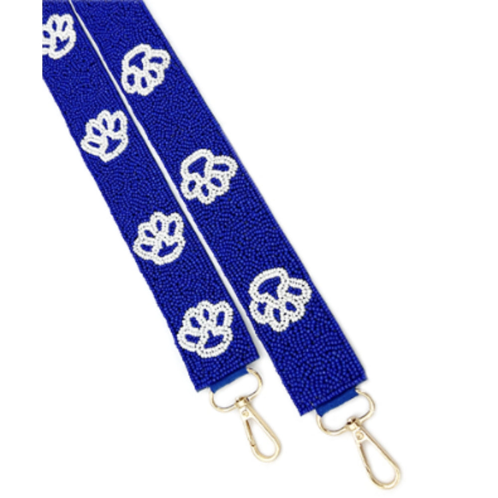 Royal and White Paw Print Beaded Bag Strap