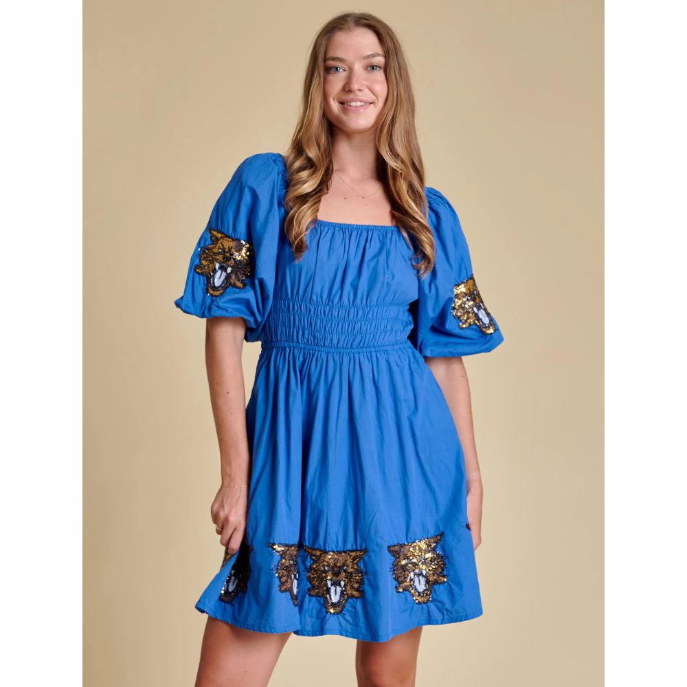 Wildcat Sequin Puff Sleeve Dress Royal / M