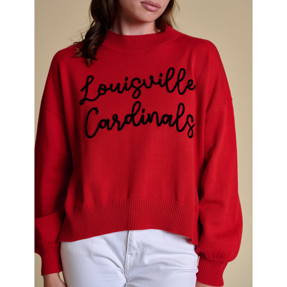 Louisville Cardinals Script Embroidered Mock Neck Sweater