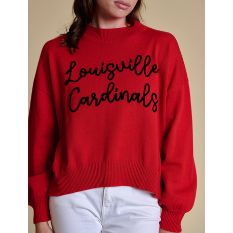 Louisville Cardinals Script Embroidered Mock Neck Sweater