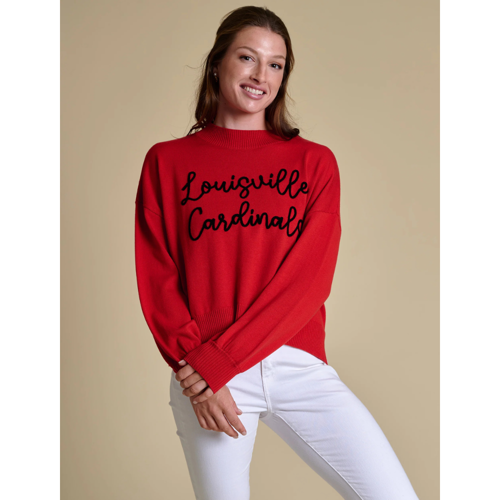 Louisville Cardinals Script Embroidered Mock Neck Sweater