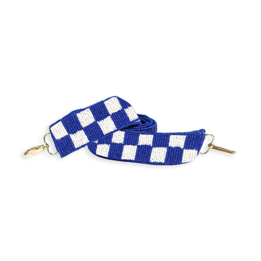 Royal Blue Checkerboard Beaded Crossbody Strap