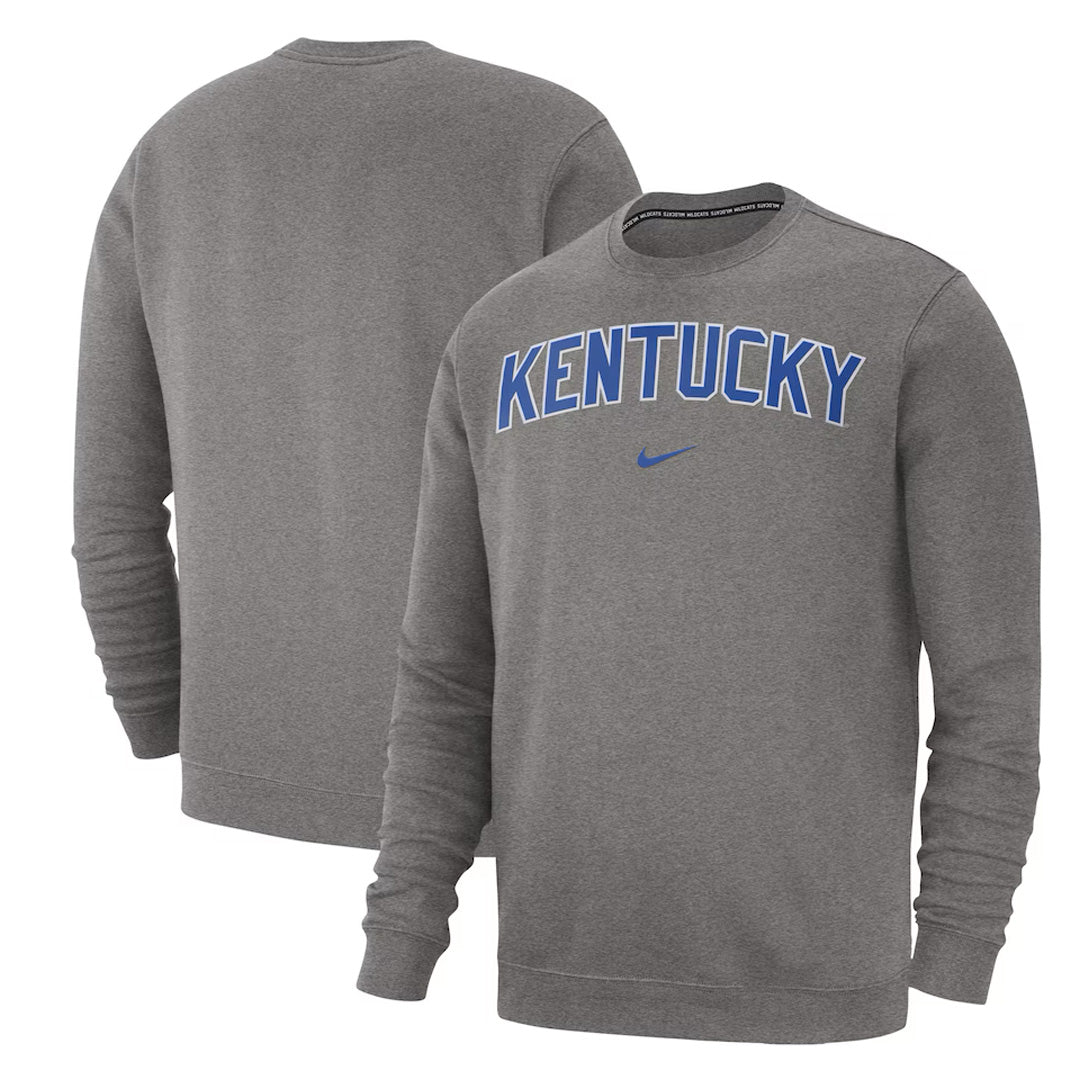 Men's Nike Kentucky Wildcats Wordmark Club Fleece Crewneck Sweatshirt Heather Gray