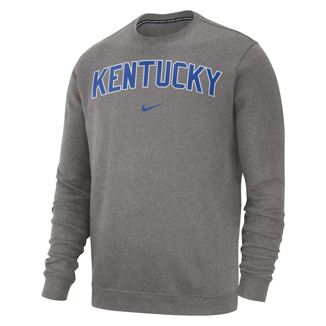 Men's Nike Kentucky Wildcats Wordmark Club Fleece Crewneck Sweatshirt Heather Gray