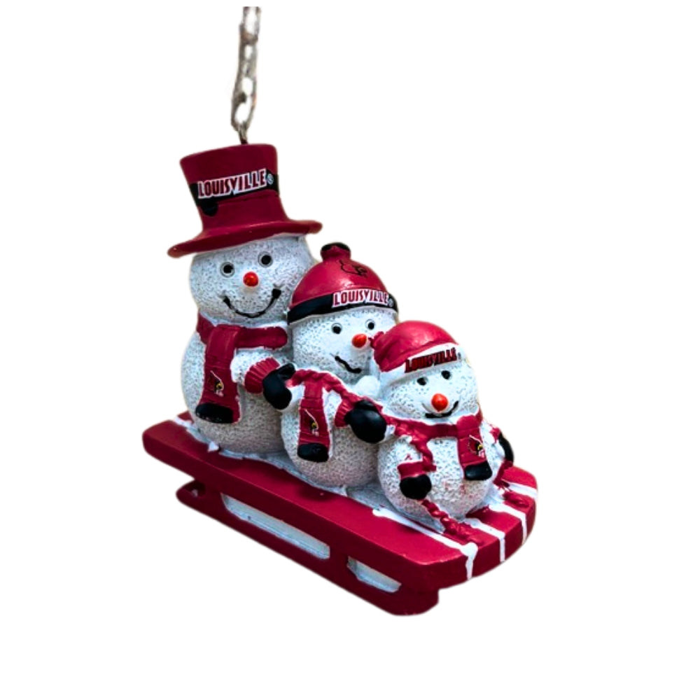 Louisville Cardinals Snowman Sledding Ornament