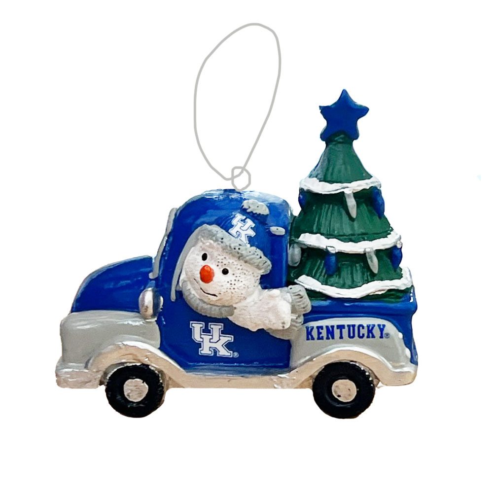 Snowman Riding Truck Ornament