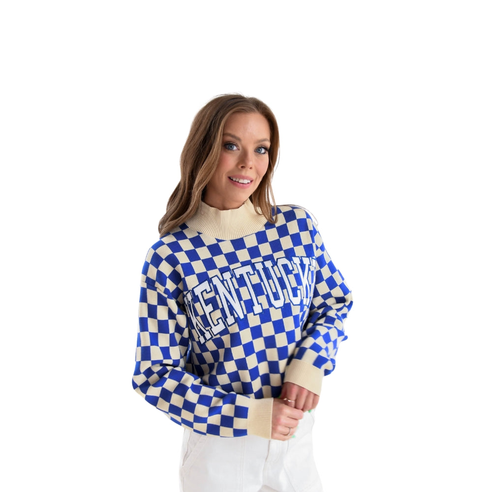 Kentucky Blue and White Checkerboard Sweater