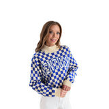 Kentucky Blue and White Checkerboard Sweater