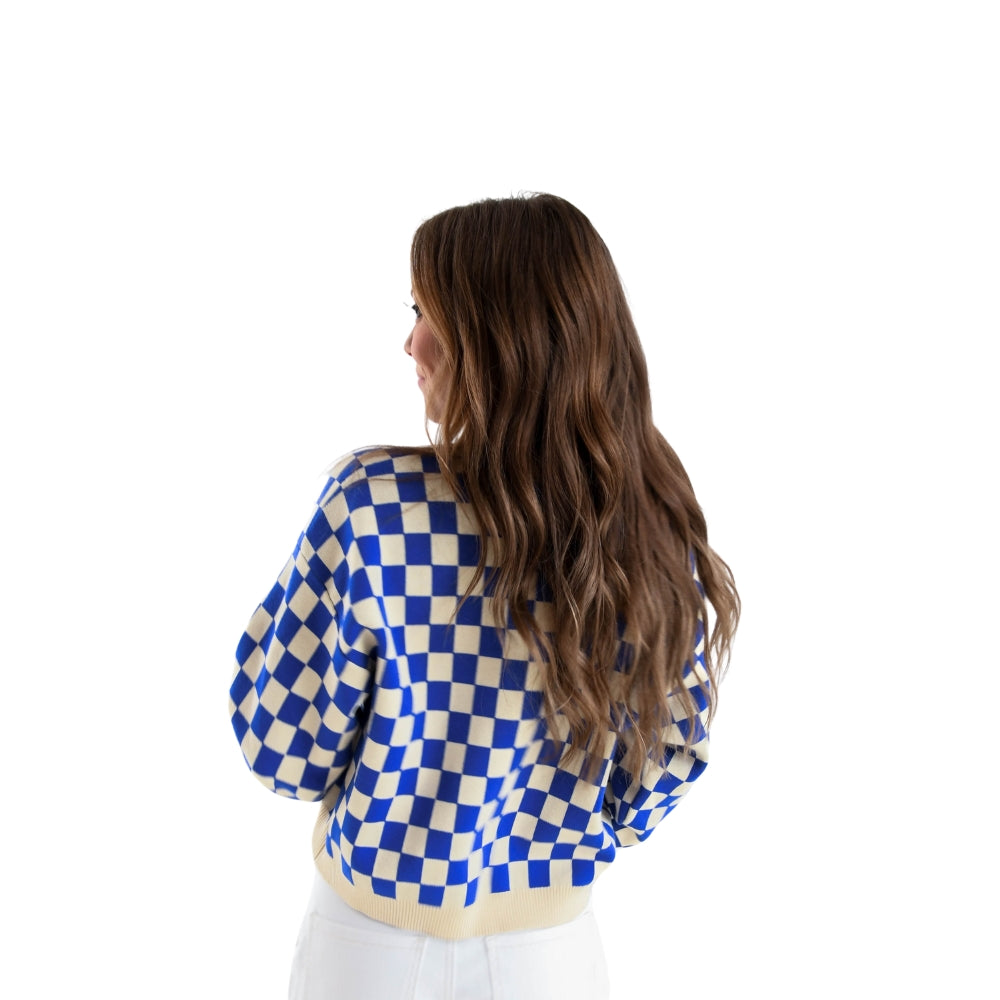 Kentucky Blue and White Checkerboard Sweater