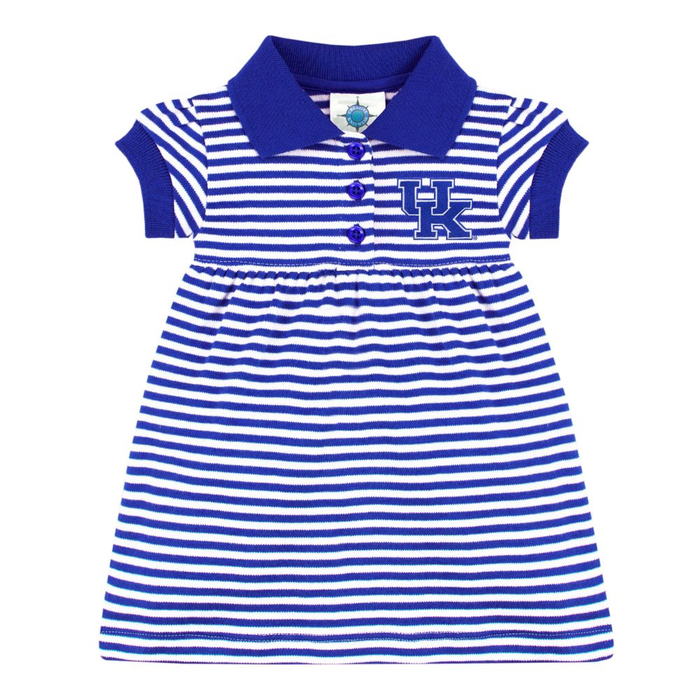 UK Infant Striped Game Day Dress with Bloomer Royal + White / 0-3M